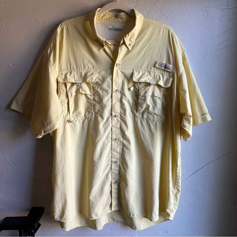 Columbia PFG Short Sleeve Bahama OmniShade Button Up Shirt Butter Yellow‎ Sz XL